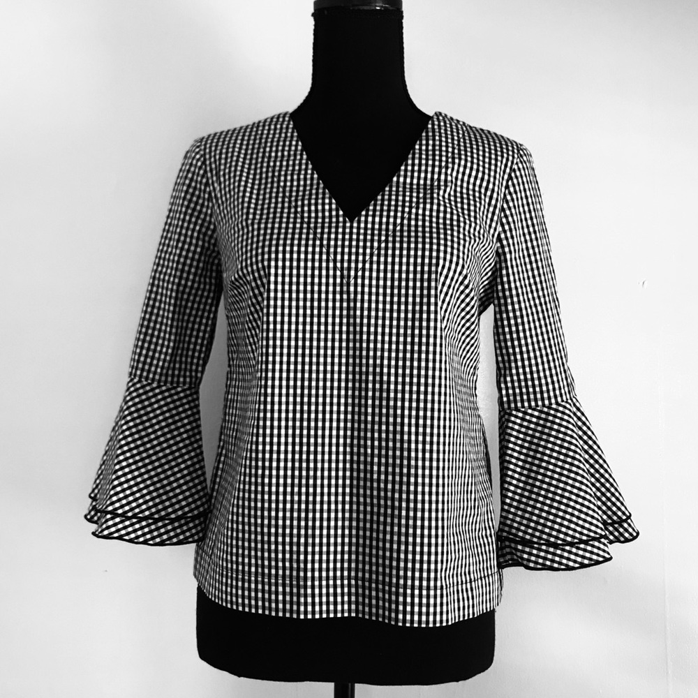 WHBM | Black & White Gingham w/ Bell Sleeves